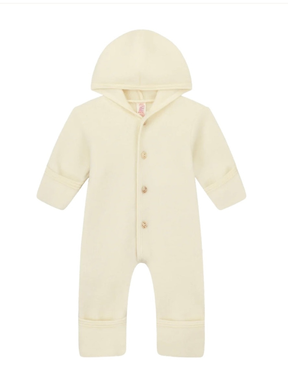 Engel Natur Wool Cream Hooded Baby One-Piece Footie with hat and booties